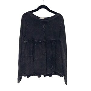 Altar'd State Babydoll Top Womens Small Black Acid Wash Cotton Blend Long Sleeve